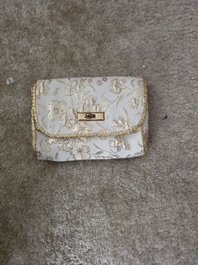 Elegant White & Gold Floral Evening Clutch